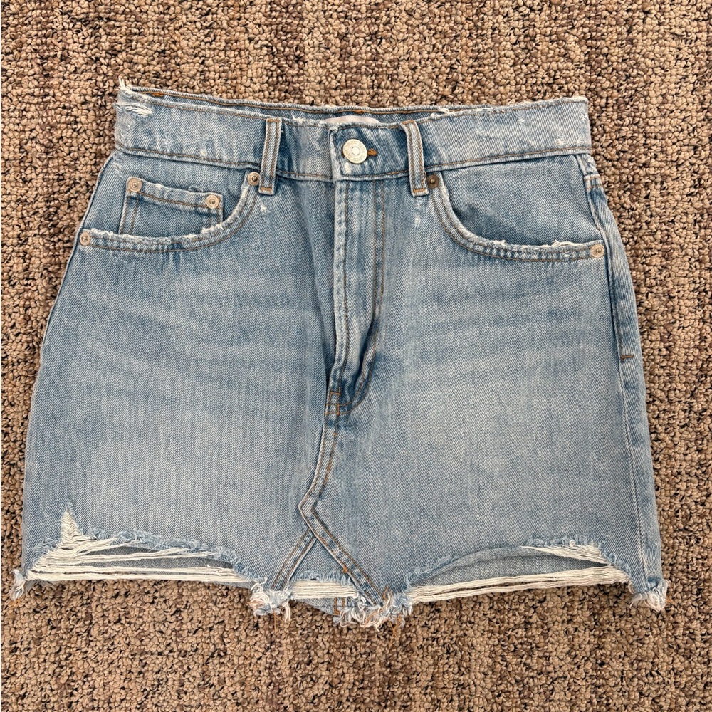 Zara Distressed Denim Mini Skirt